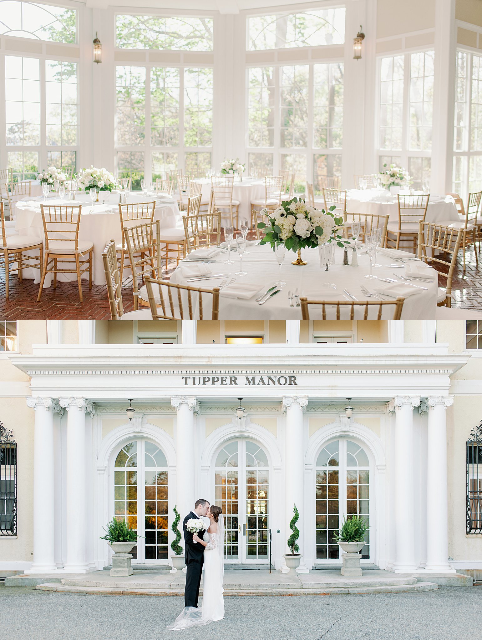 bright ballroom with gold accents by New England wedding photographer