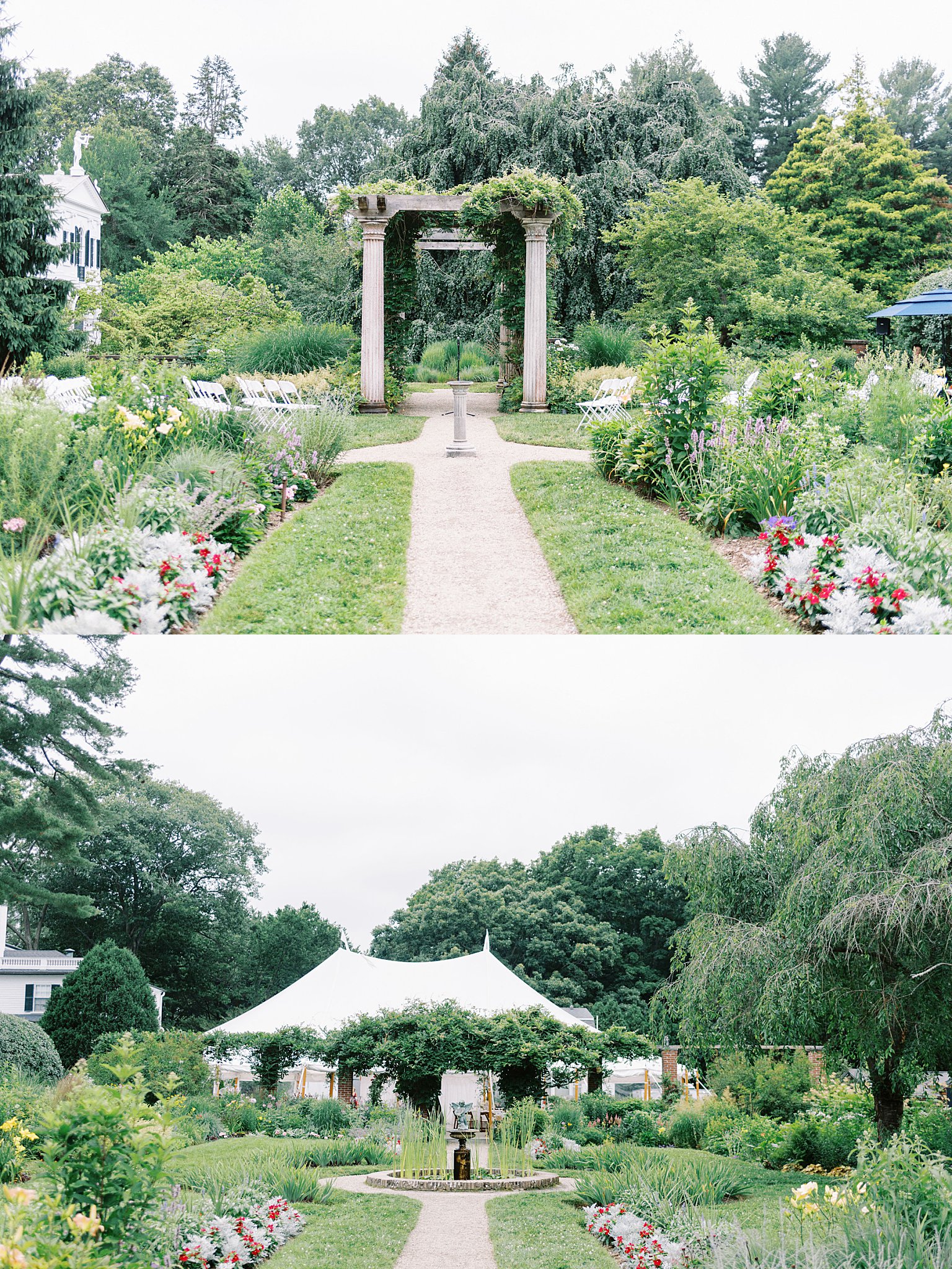 wedding venue features large garden and columns by Lynne Reznick Photography