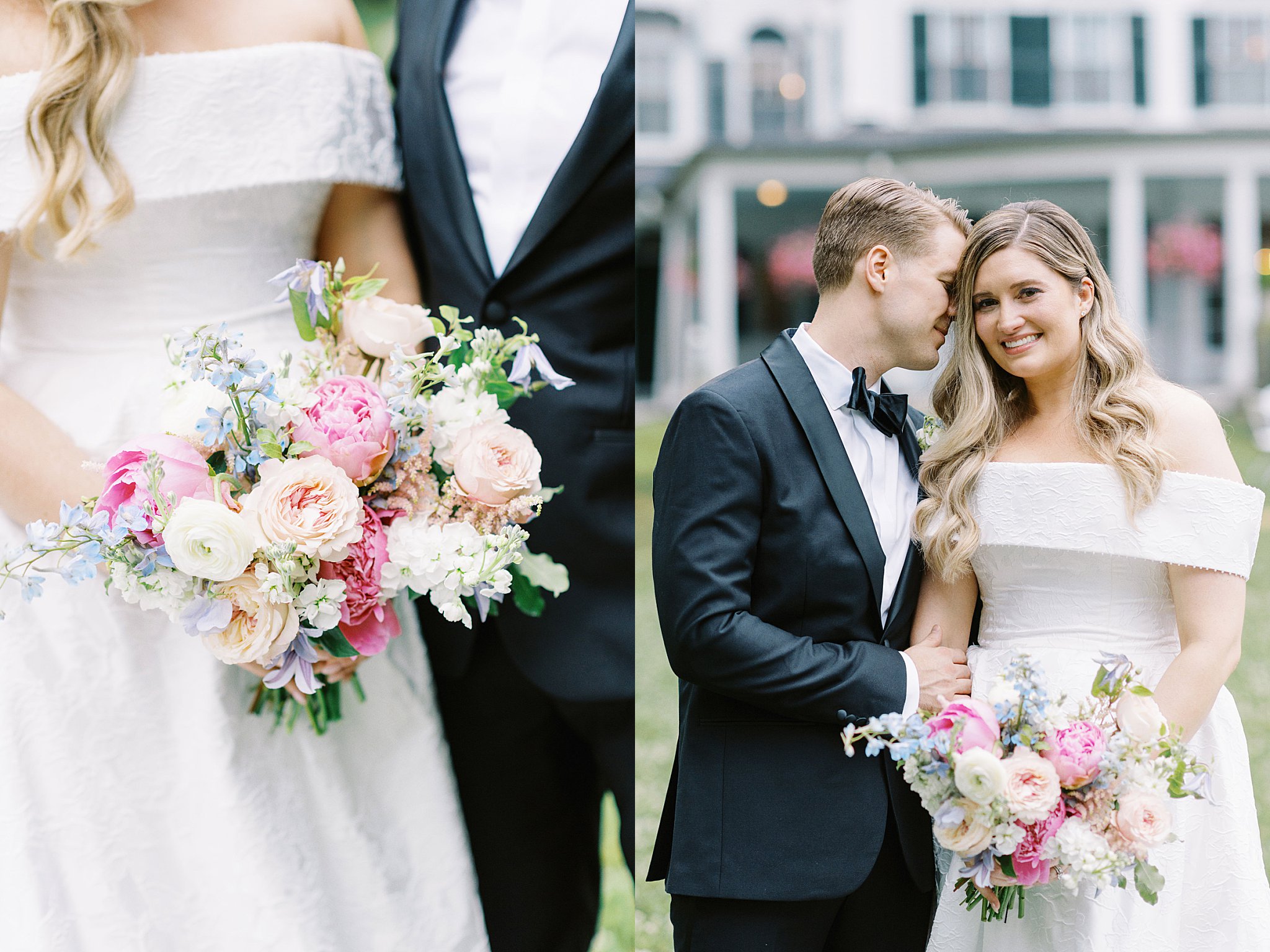 man rests head against his new bride by Lynne Reznick Photography