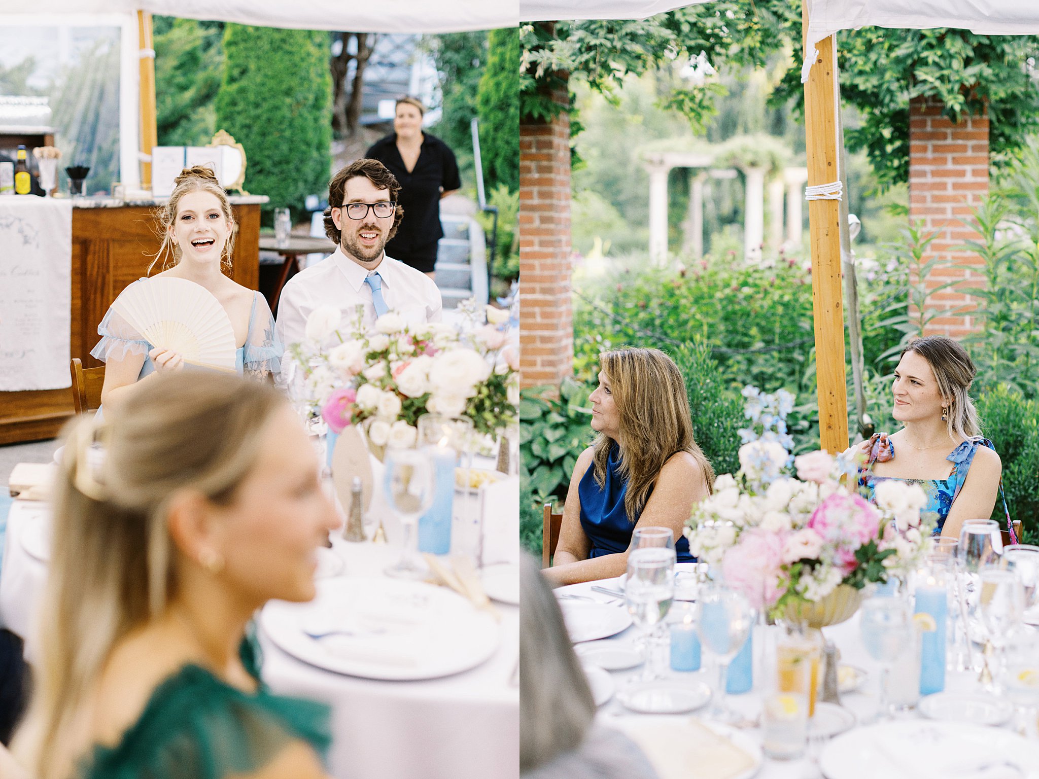 guest enjoy speeches and toasts at reception at Glen Magna Farms