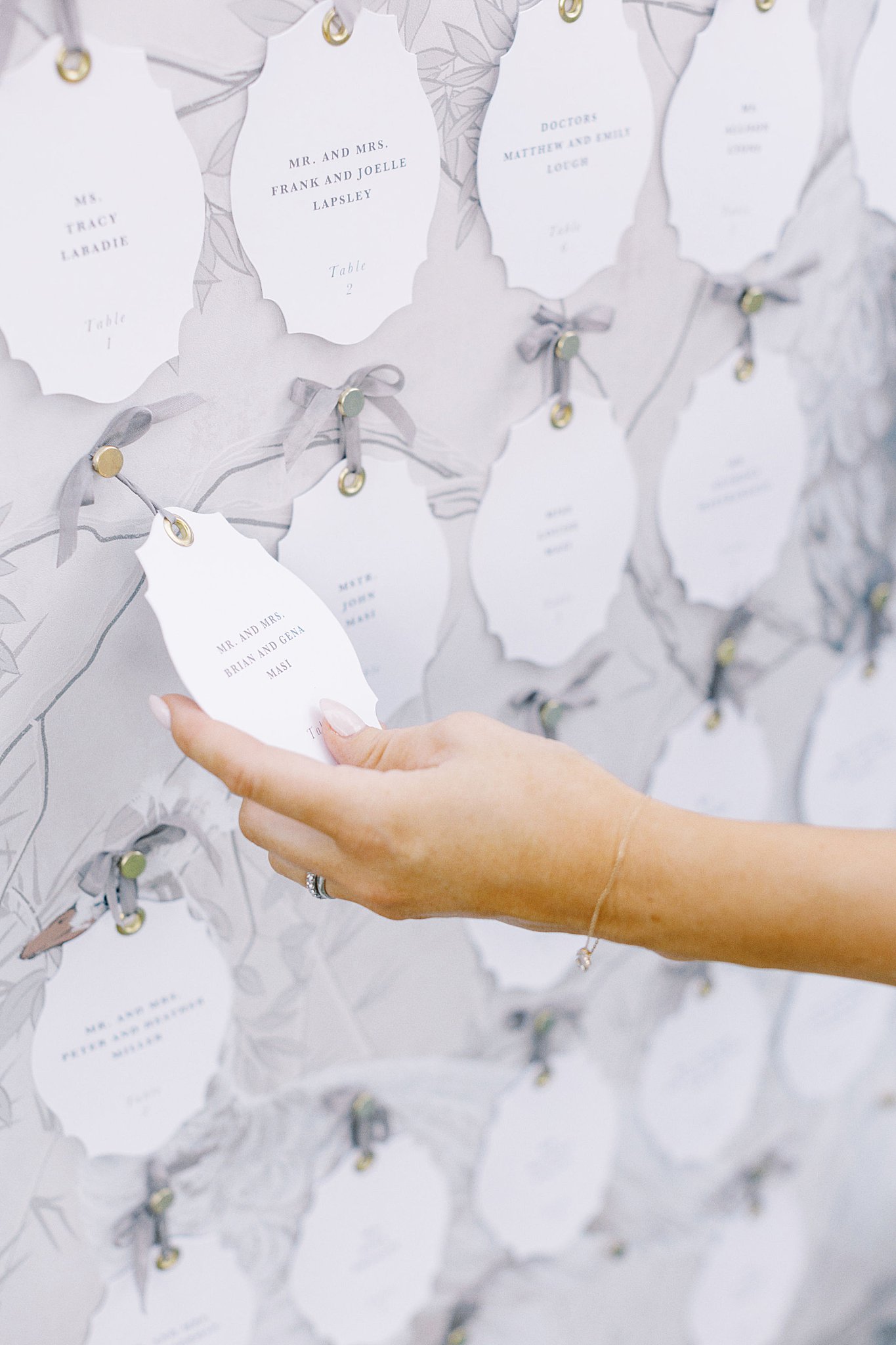 place cards hang on display at Glen Magna Farms