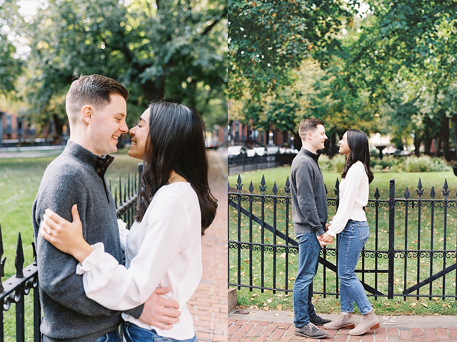 brunette woman and man hold hands on the street by Lynne Reznick Photography