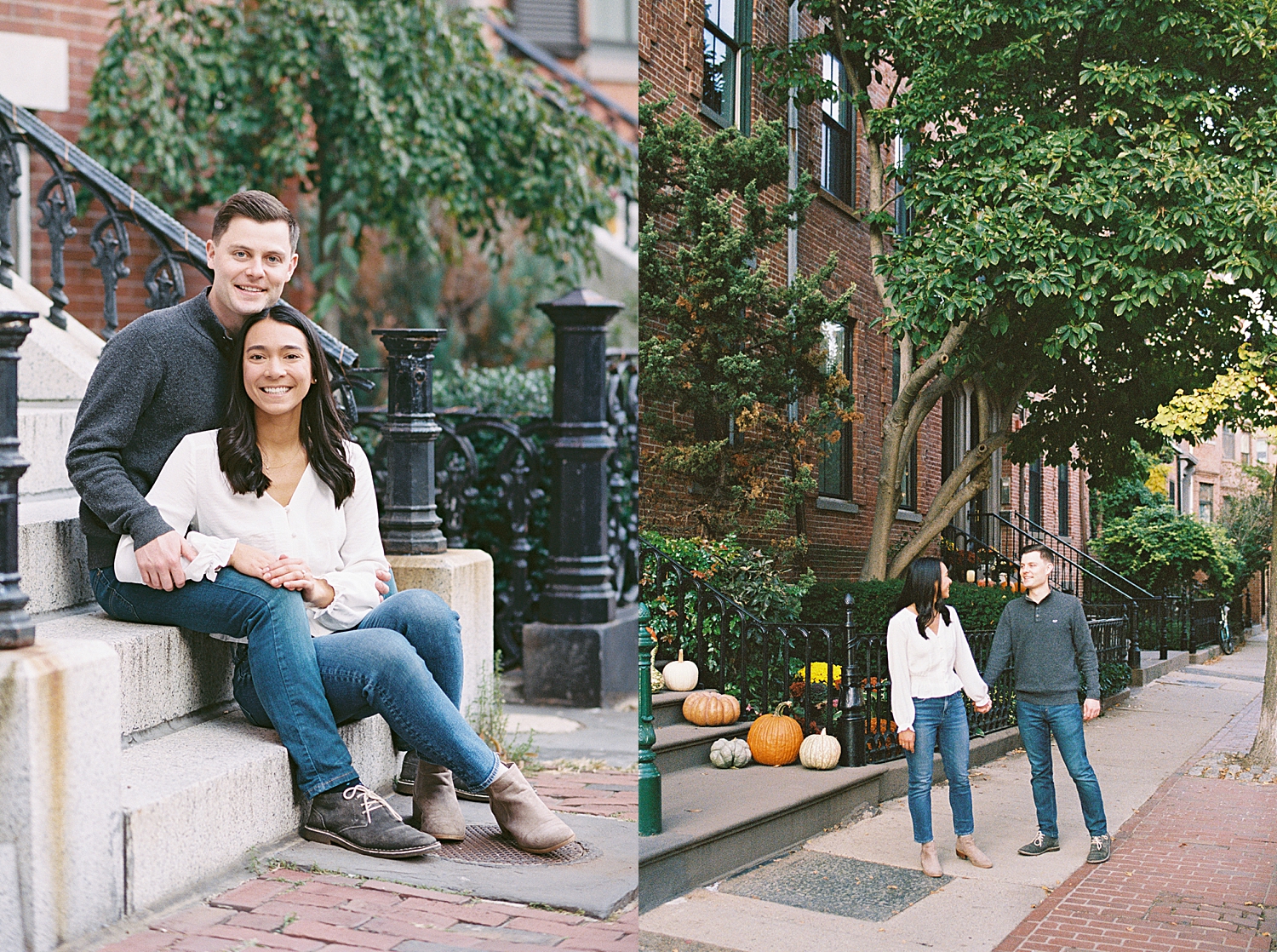 couple sits on stoop together by Boston Wedding Photographer