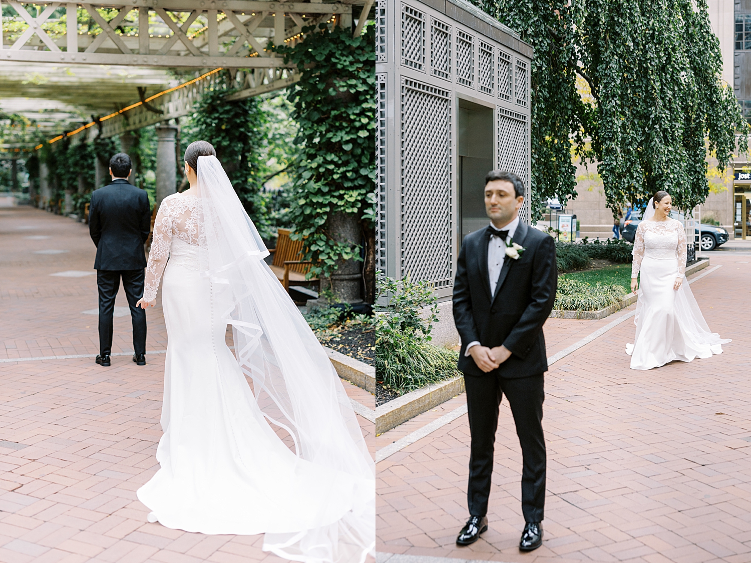 woman approaches her man for first look outside by Lynne Reznick Photography