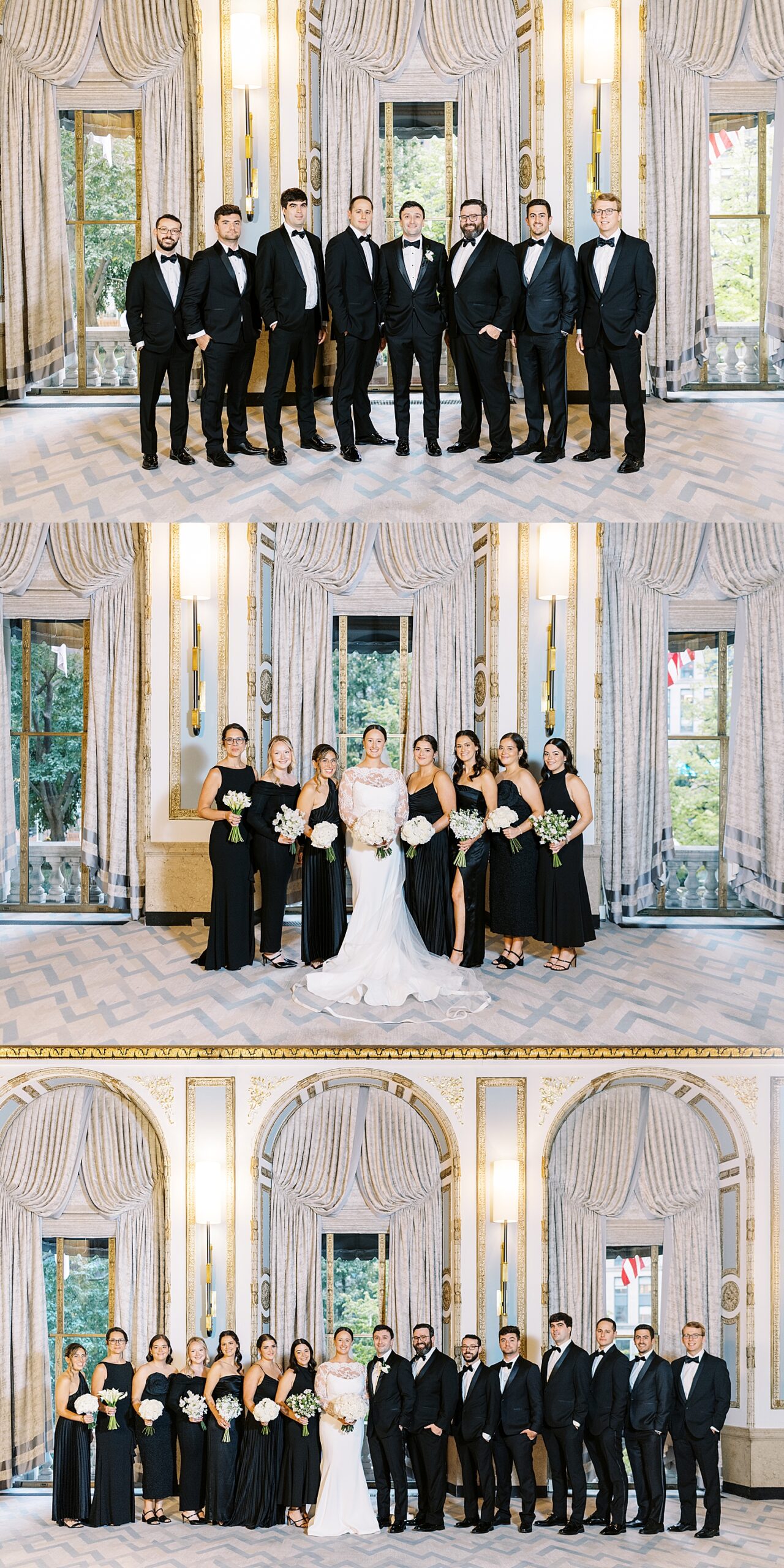 black and white theme bridal party at Langham Hotel