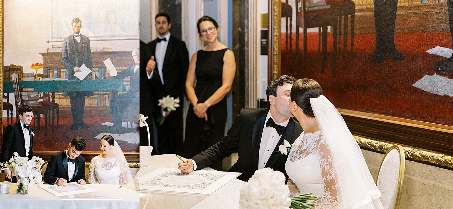 couple signs their marriage license at venue by Lynne Reznick Photography