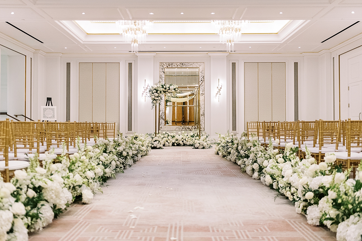 ornate ceremony set up in ballroom by Boston Wedding Photographer 