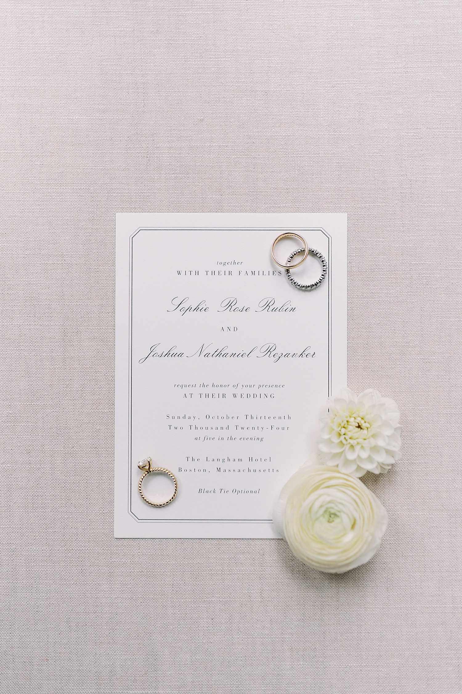 beautiful ivory invitation suite with peonies by Boston Wedding Photographer 