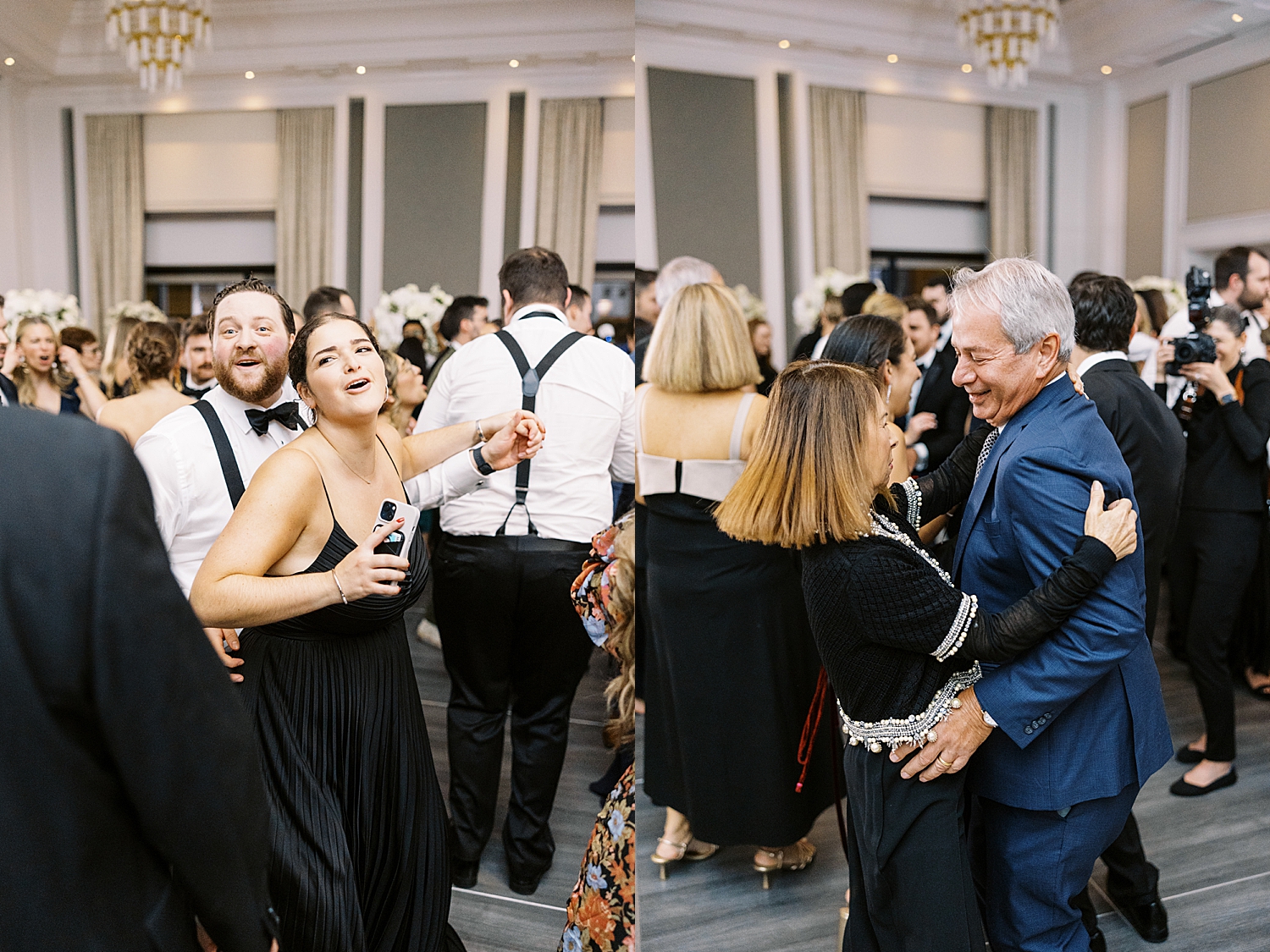 guests dance at fun reception at Langham Hotel