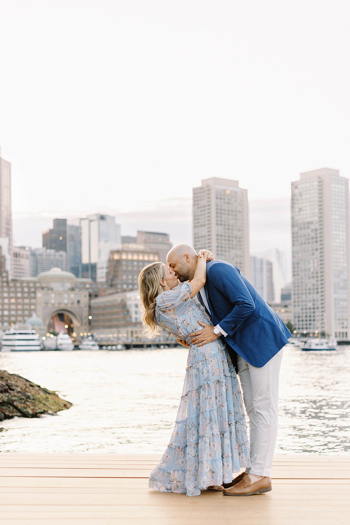 Couple share a kiss during their Charlestown Engagement Session 