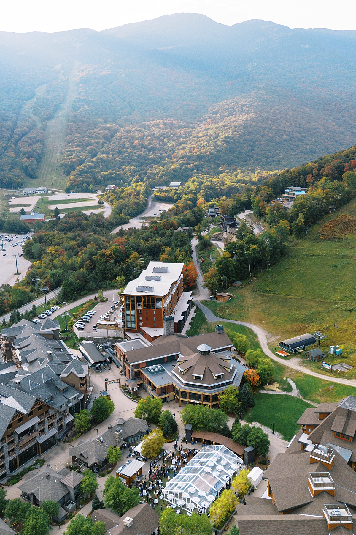 Stunning mountainside view of The Lodge at Spruce Peak