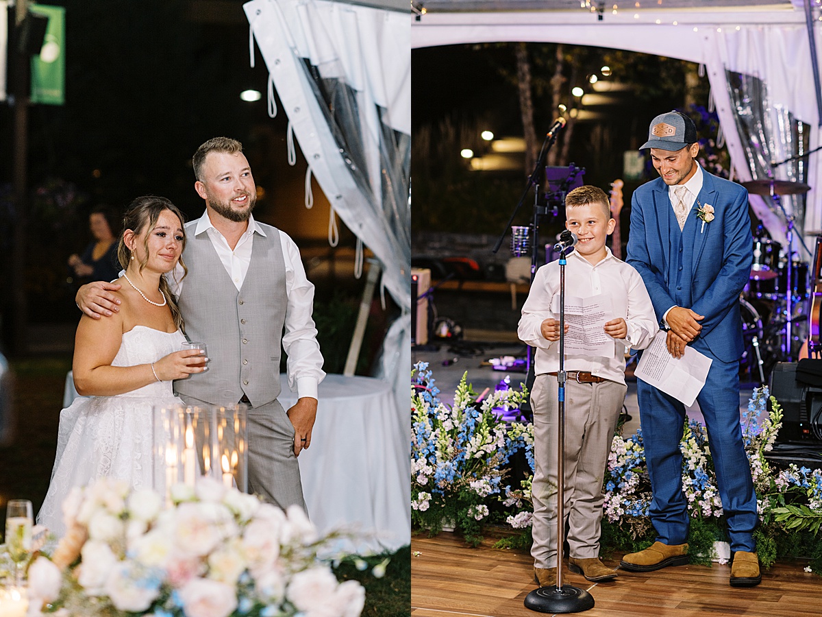 Son gives speech at wedding at The Lodge at Spruce Peak