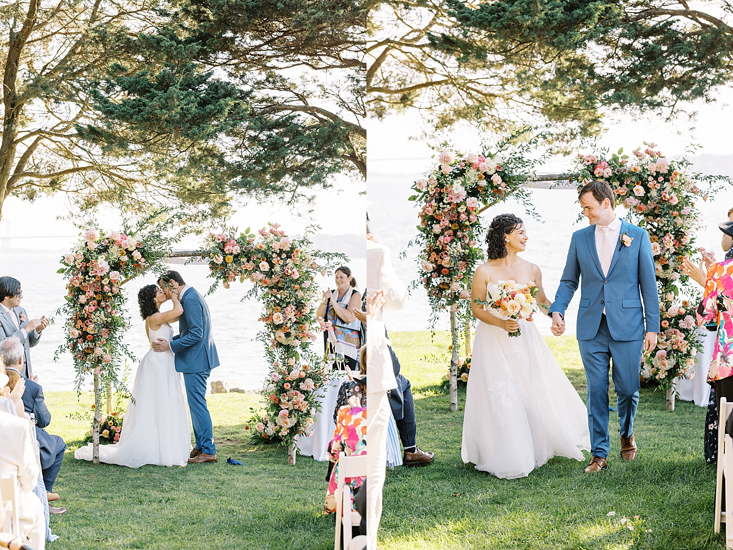 newlyweds kiss at the later outside at Mount Hope Farm