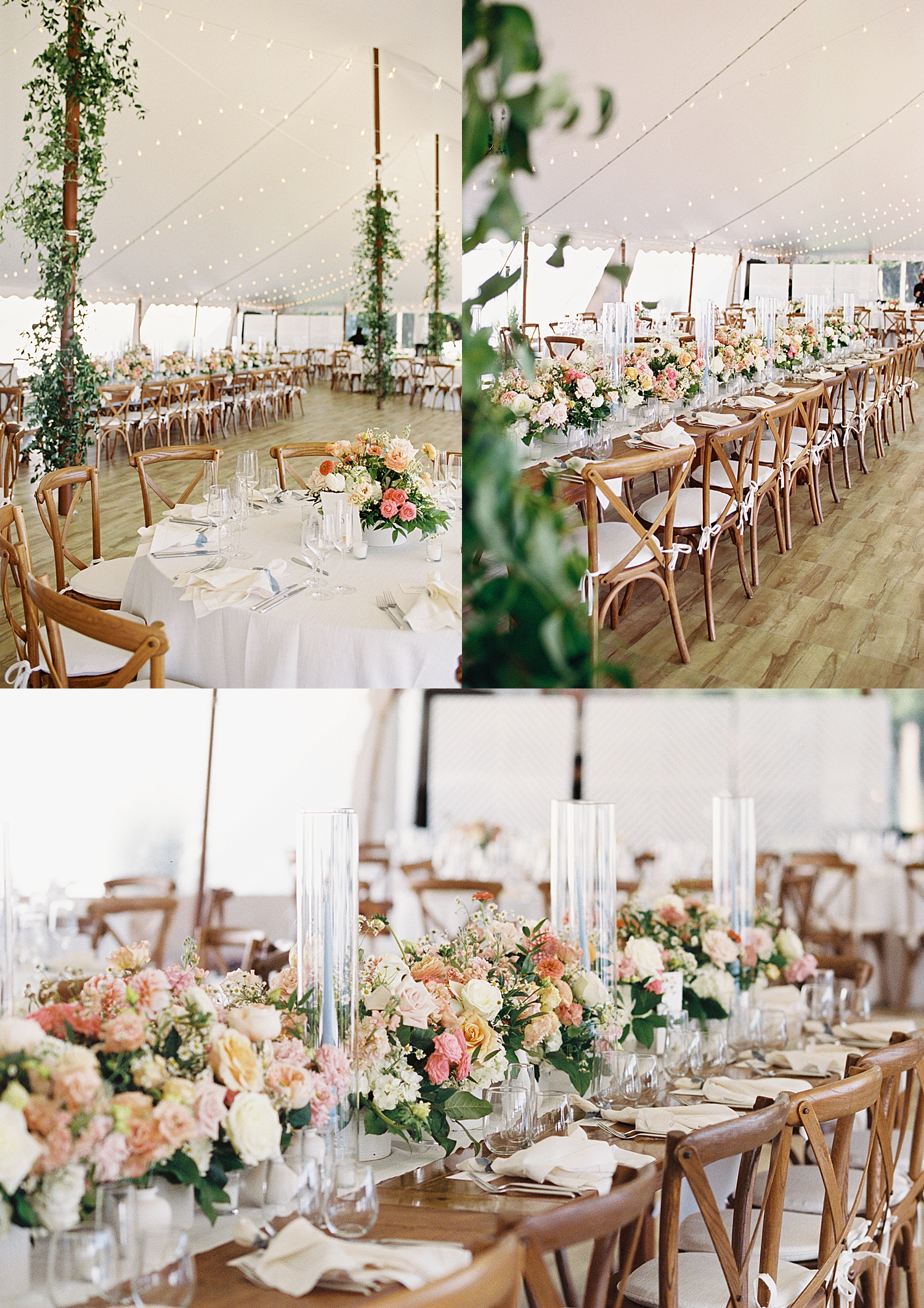 elegant floral table settings at reception by Lynne Reznick Photography