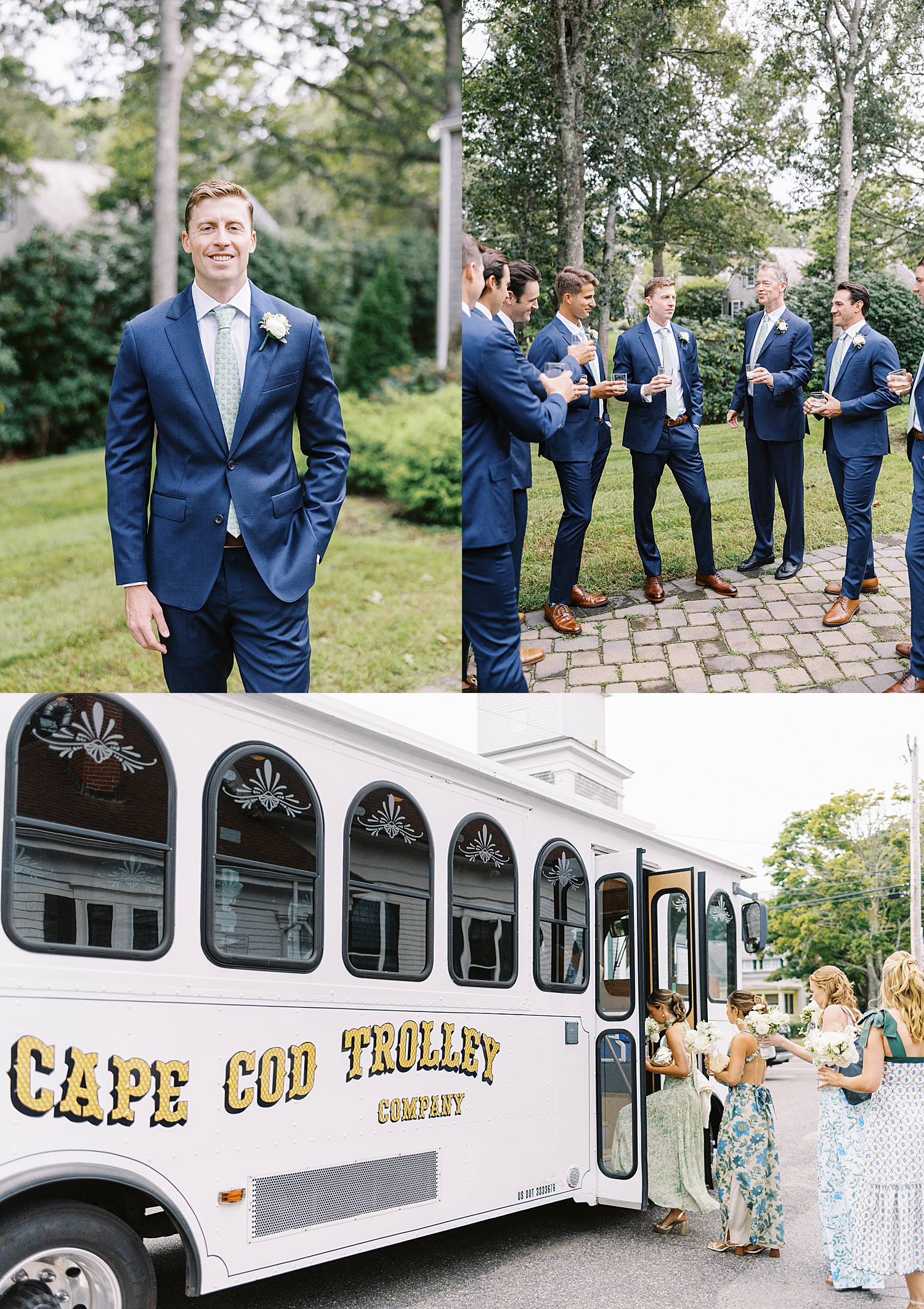 groomsmen drink whiskey on the lawn of Oyster Harbors Club
