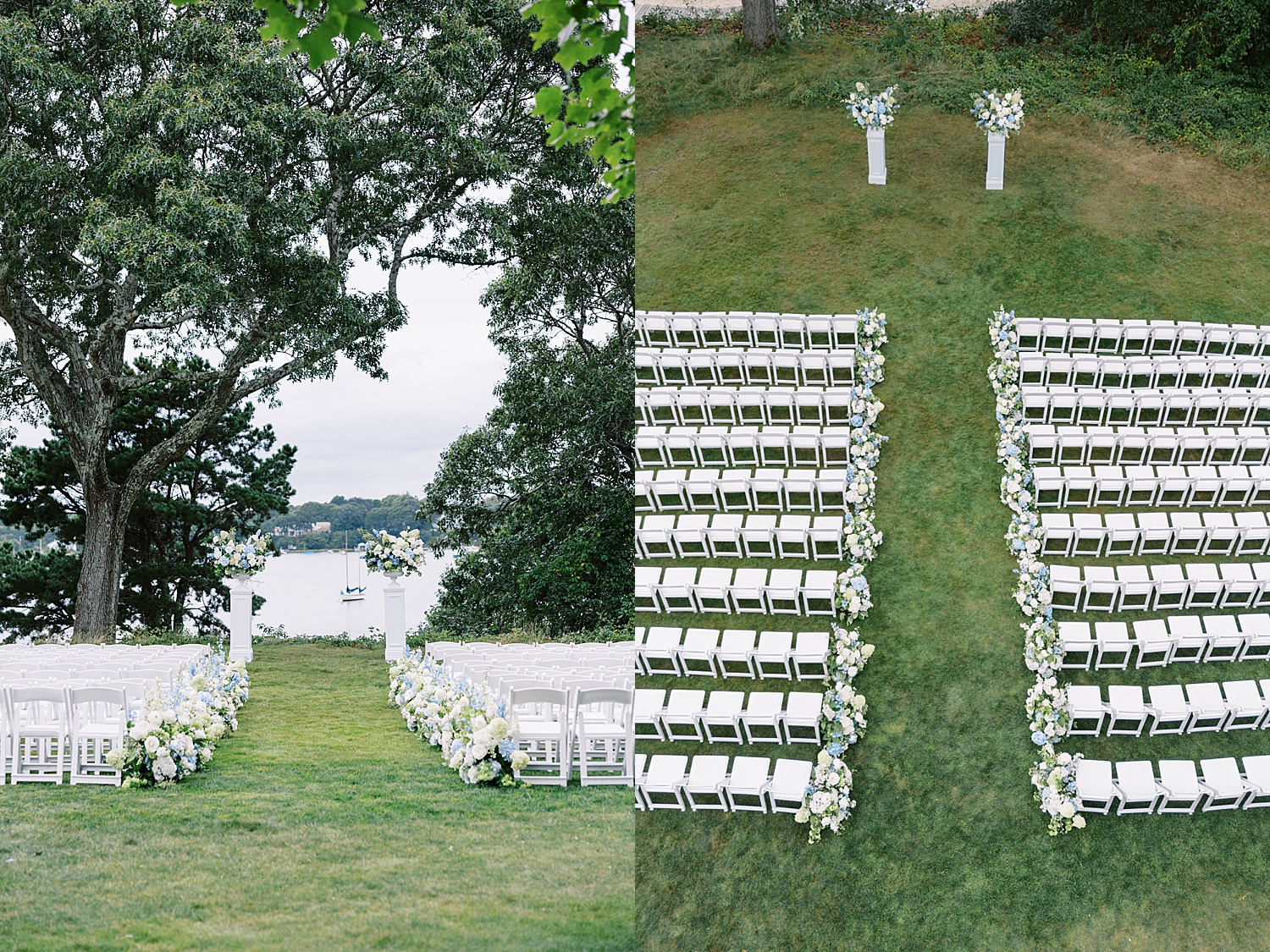 a lawn ceremony set up overlooking the water at Oyster Harbors Club