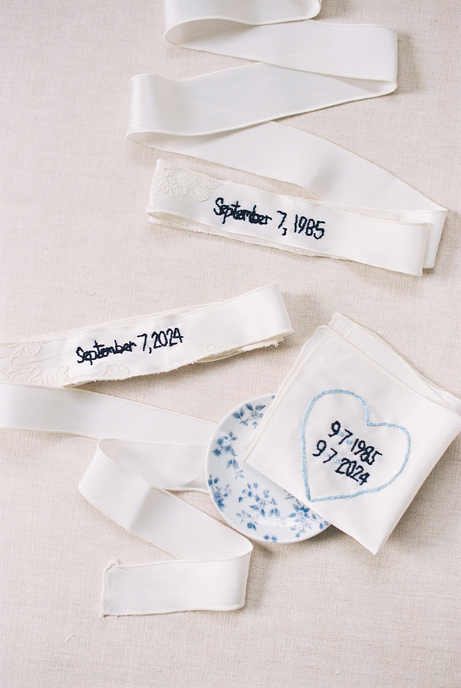 important dates embroidered on fabric by Lynne Reznick photography