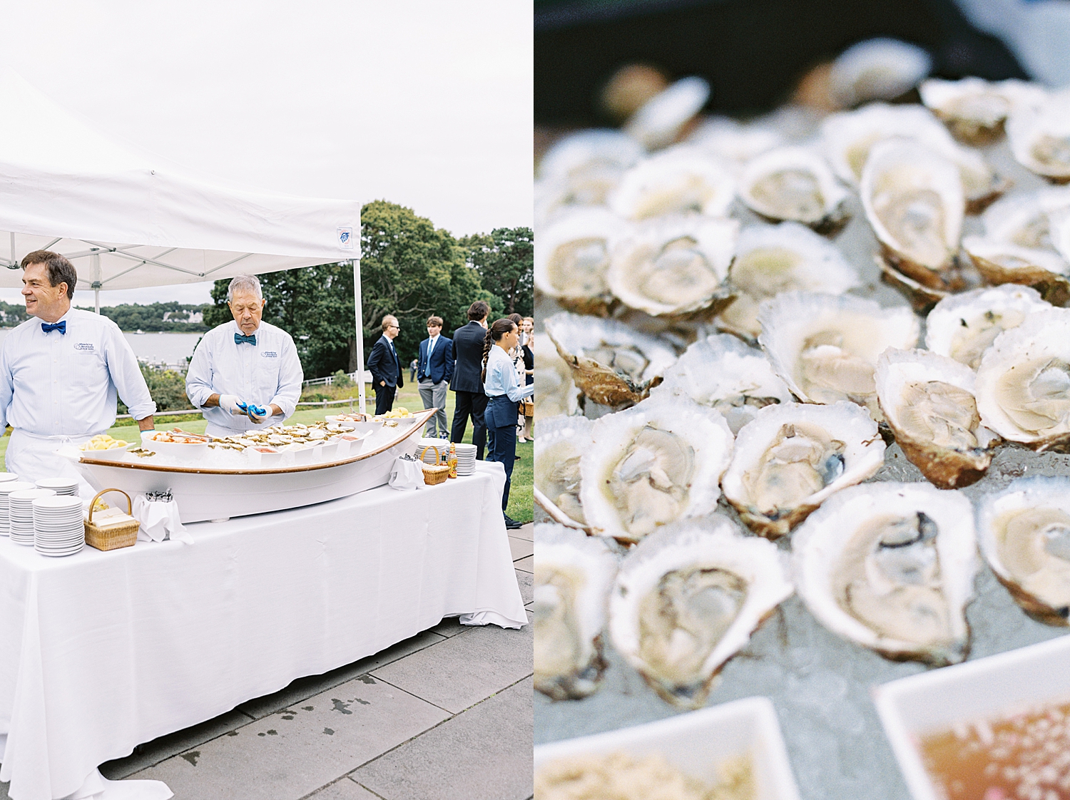 food served at big table on lawn at Oyster Harbors Club