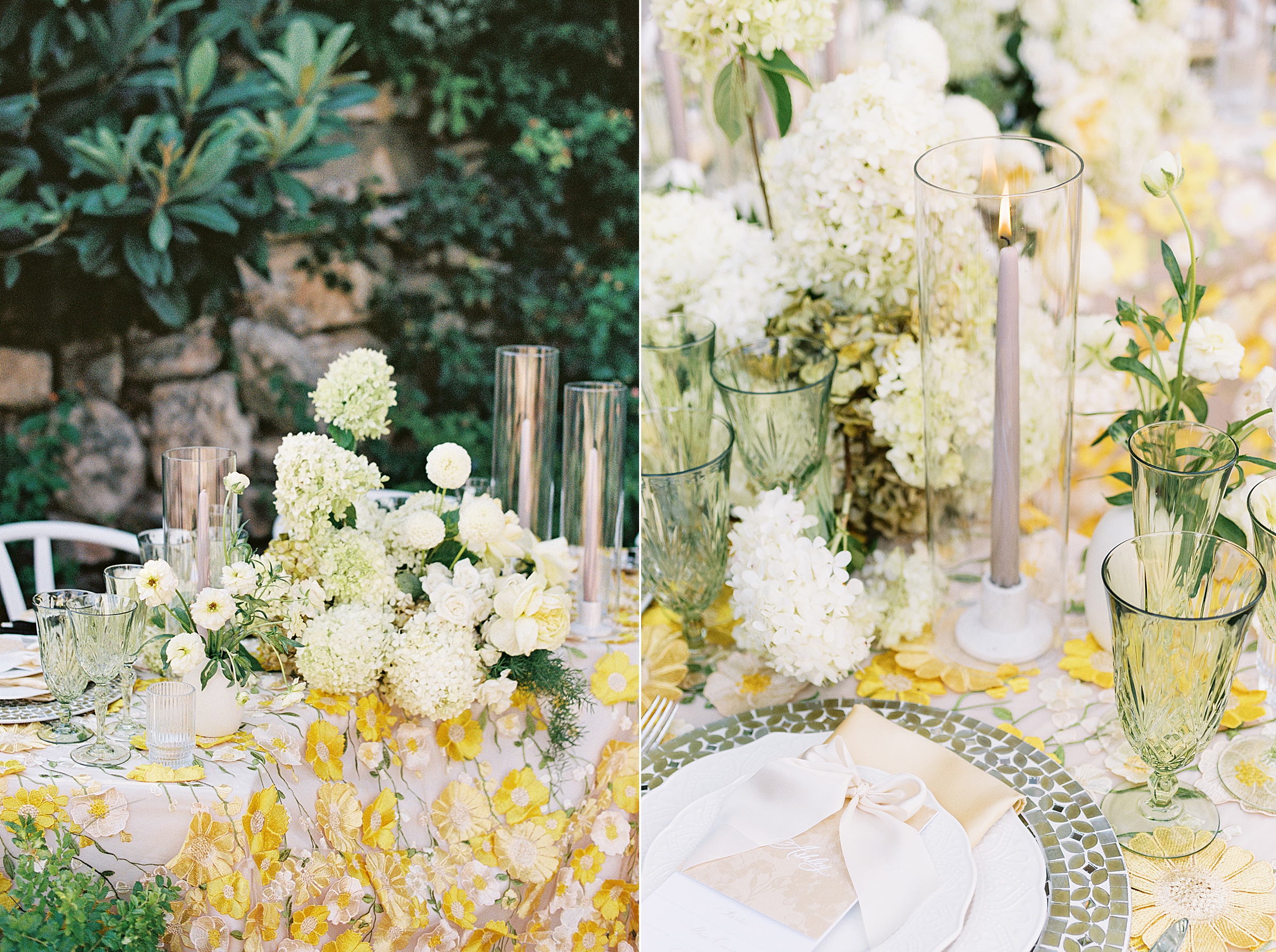 white flowers and green and yellow decor for wedding at Villa Antonia