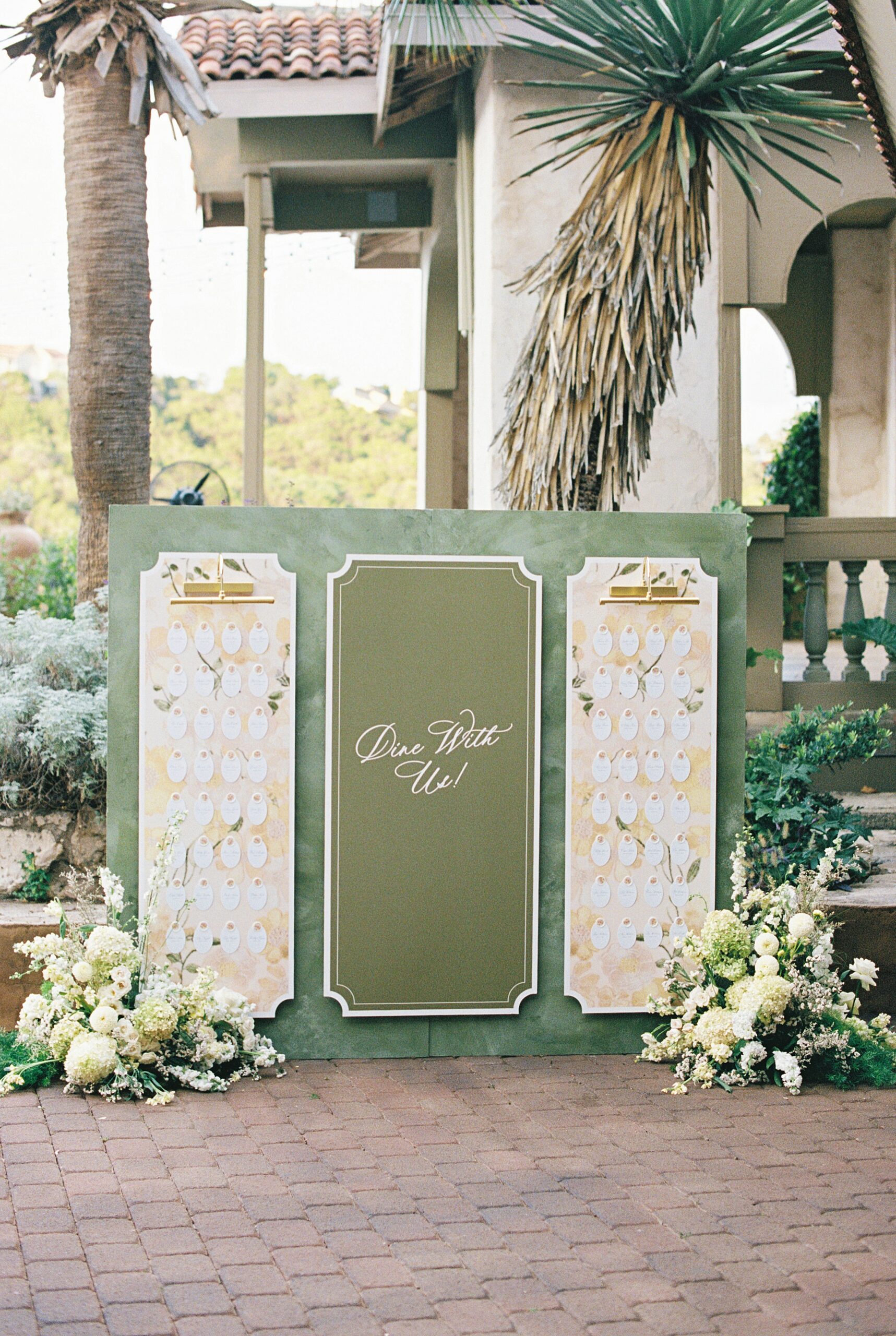 detail of seating chart by Design to Flourish at Villa Antonia wedding editorial