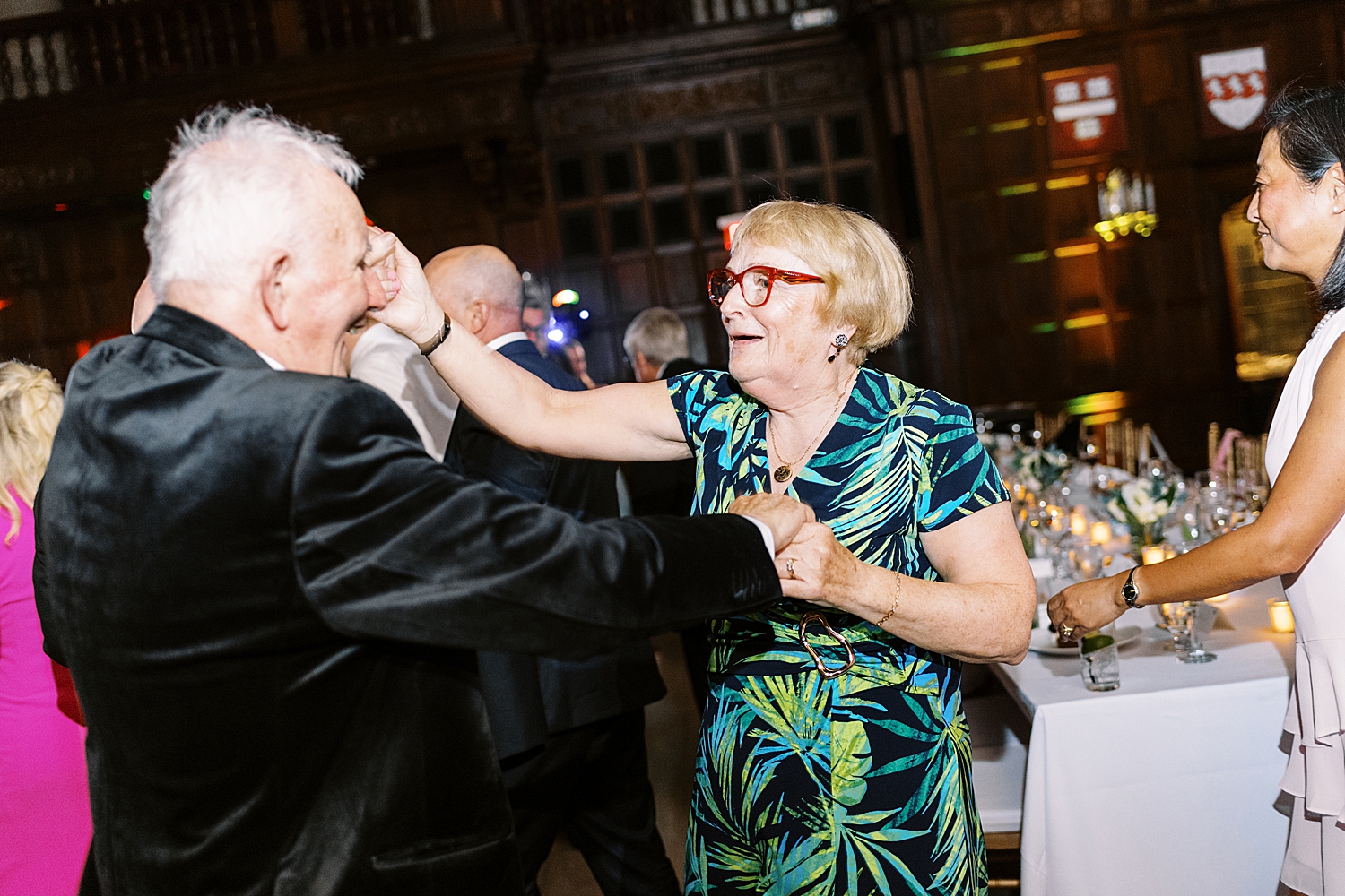 grandparents dance during reception at Havard Club of Boston