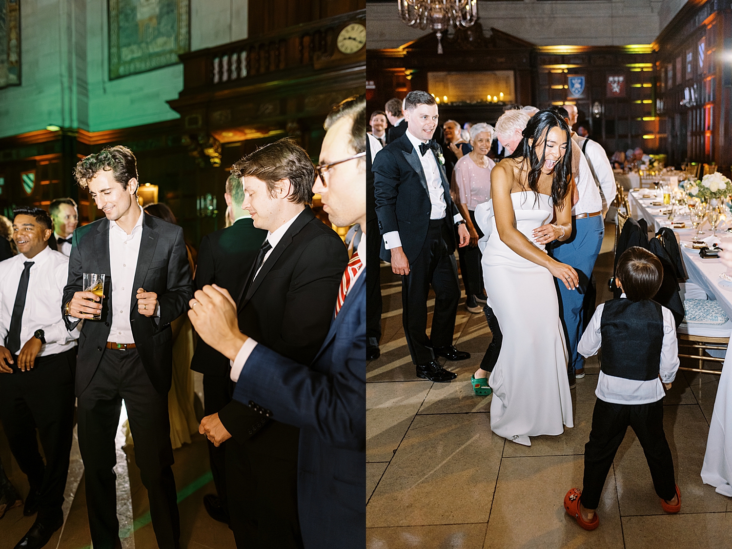 guests dance with newlyweds at reception by Lynne Reznick Photography