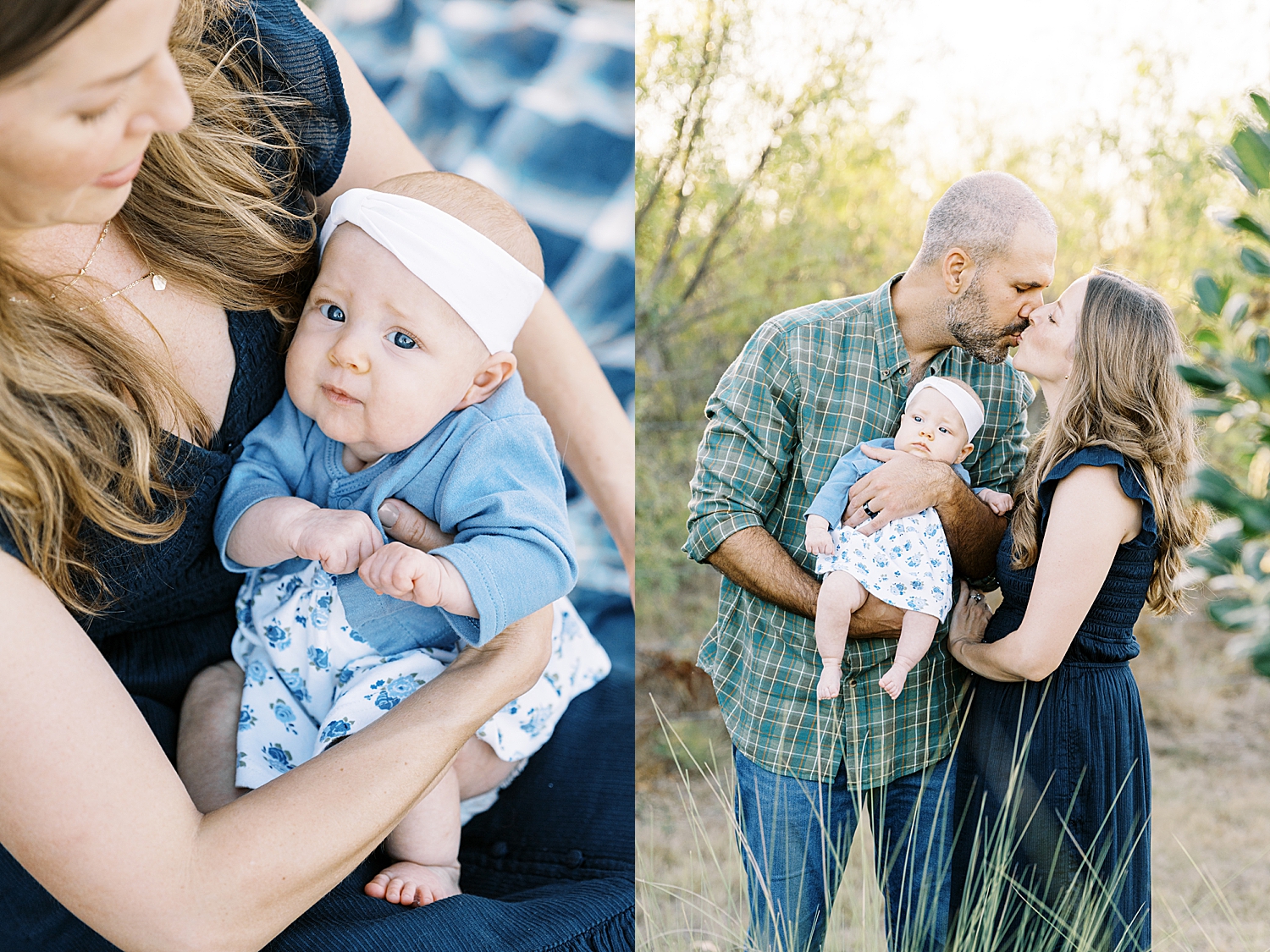 little one with blue eyes is held by her mama outside by Lynne Reznick Photography