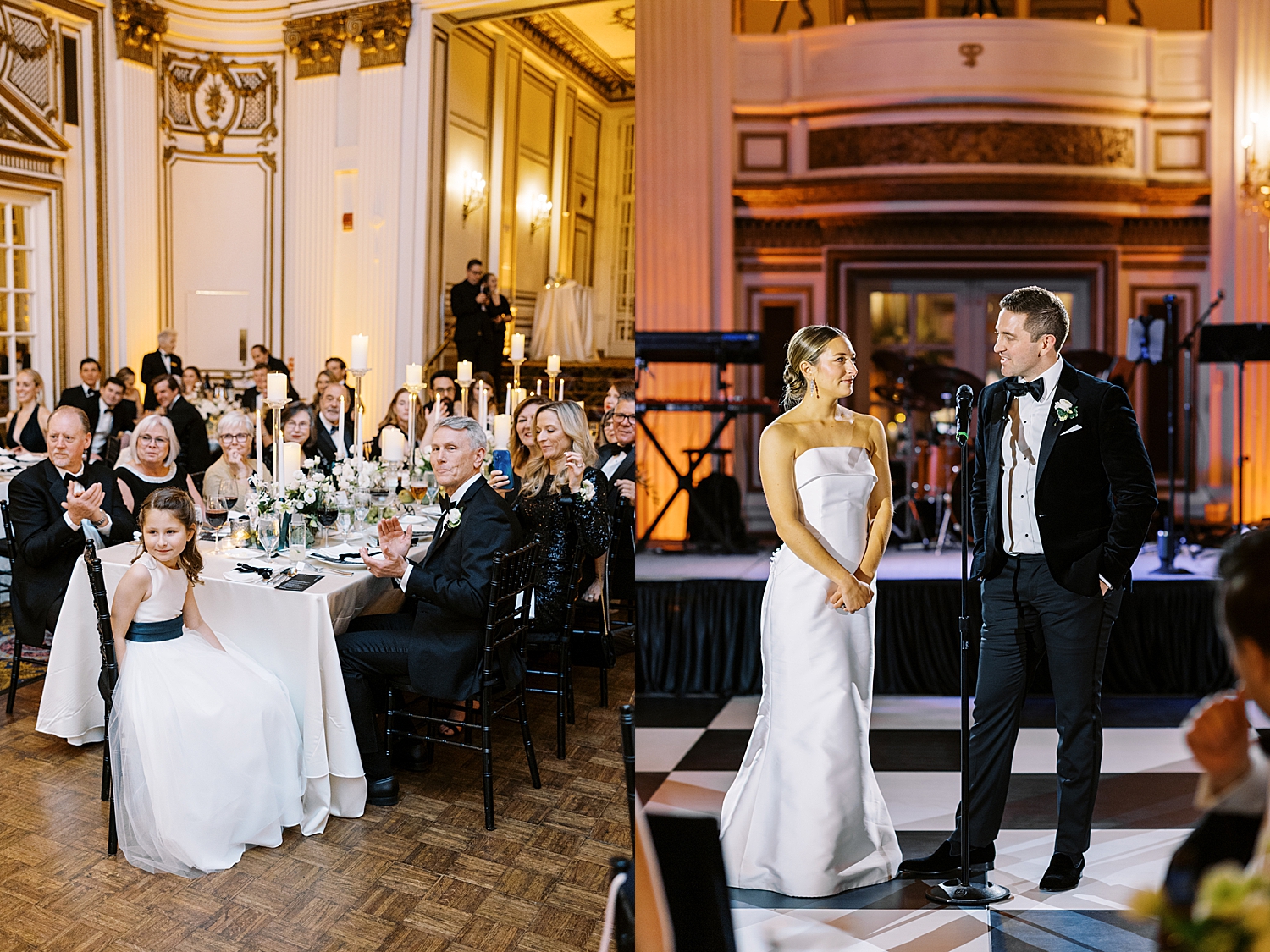 newlyweds give a welcome speech at reception by Boston photographer