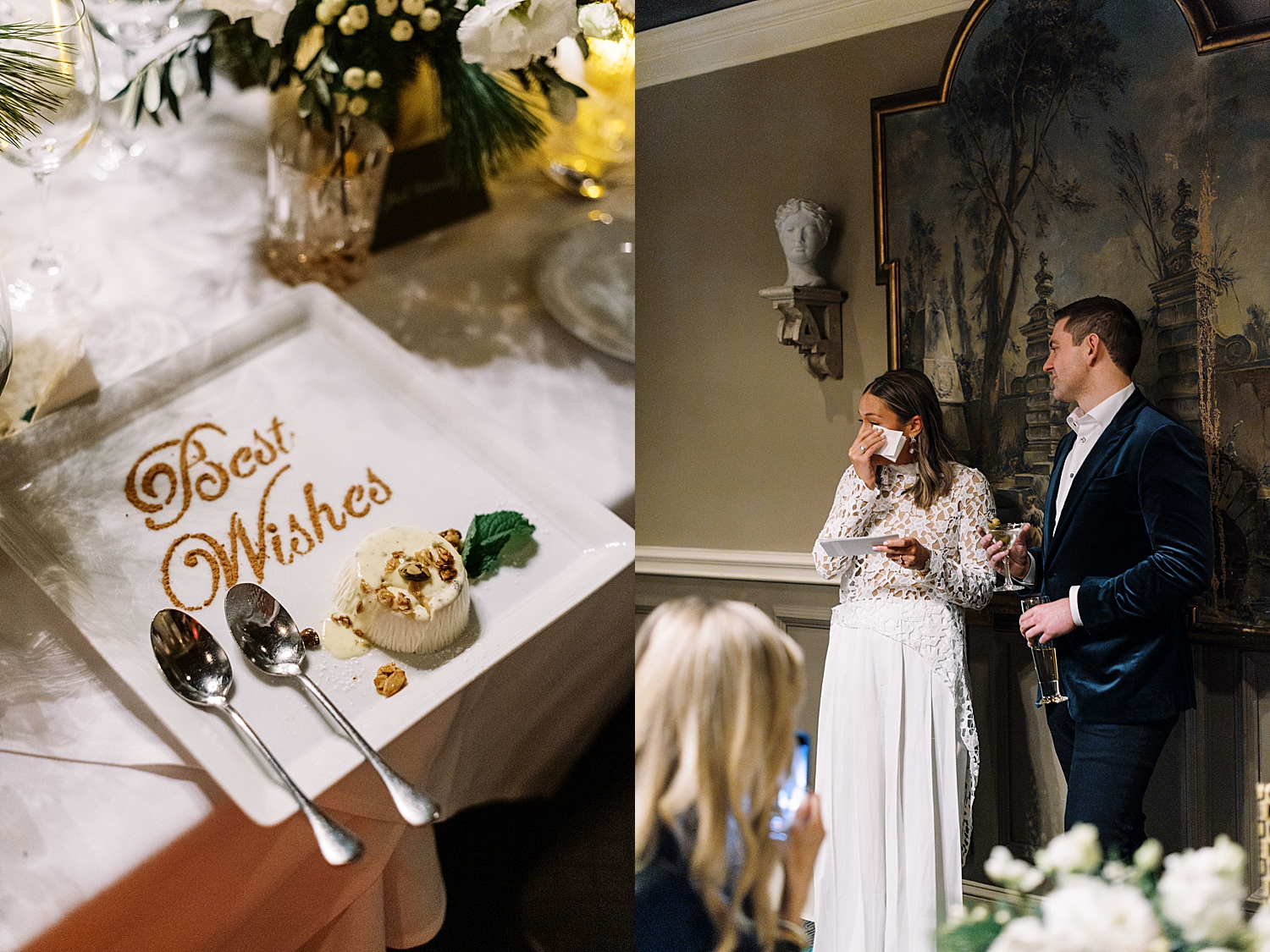 bride tears up during speech at welcome party by Lynne Reznick Photography