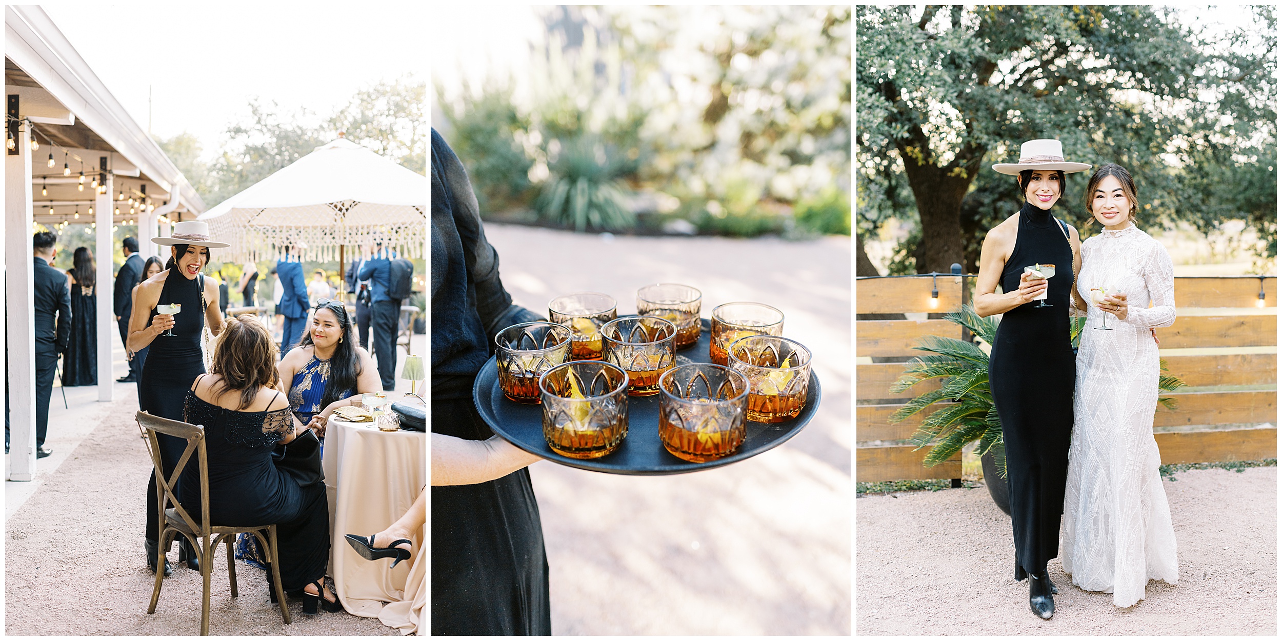 Signature drinks served on patio at Addison Grove Austin wedding venue