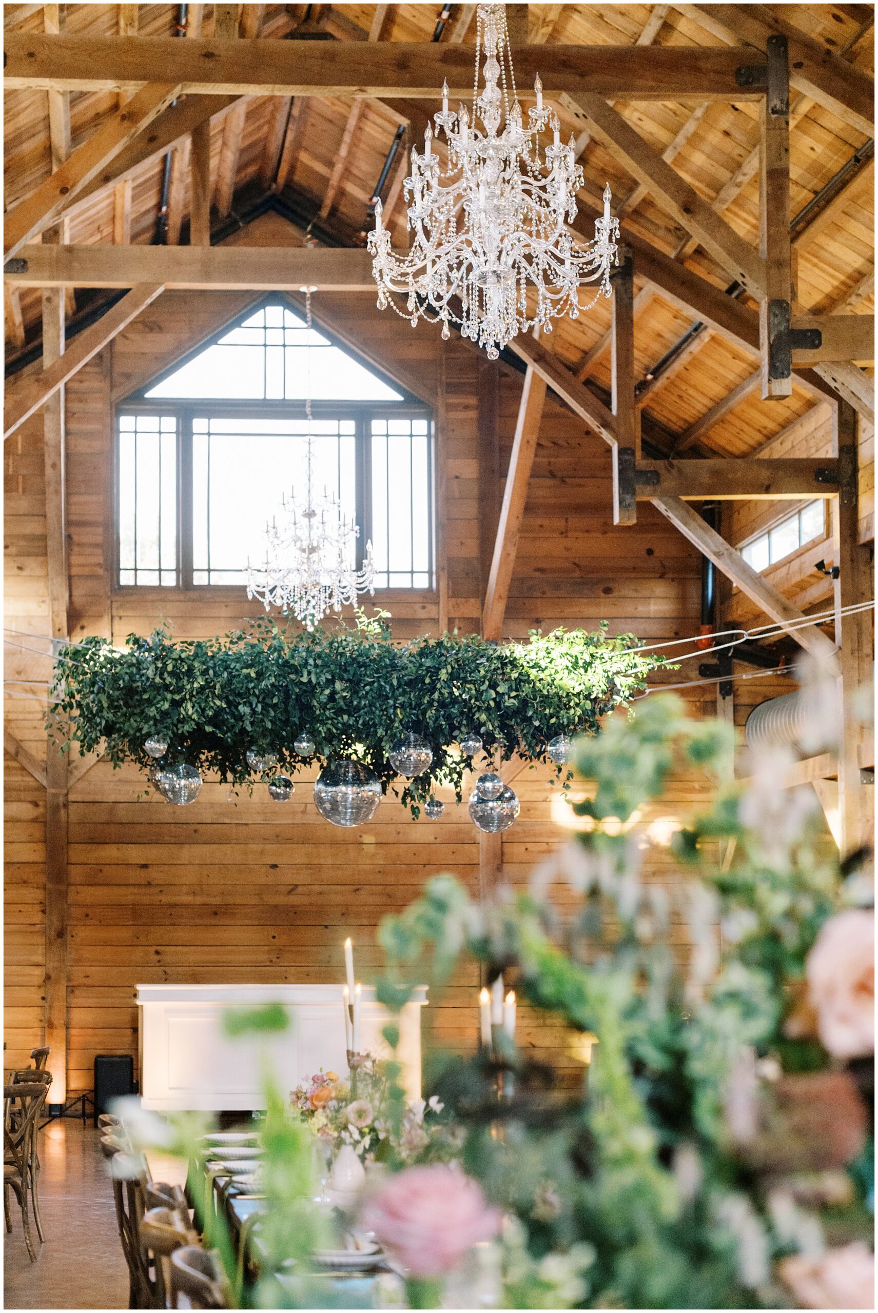 Reception setup inside rustic modern barn at Addison Grove Austin Hill Country venue