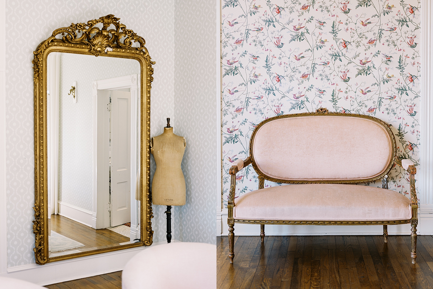 ornate gold mirror in getting ready space by Austin wedding photographer