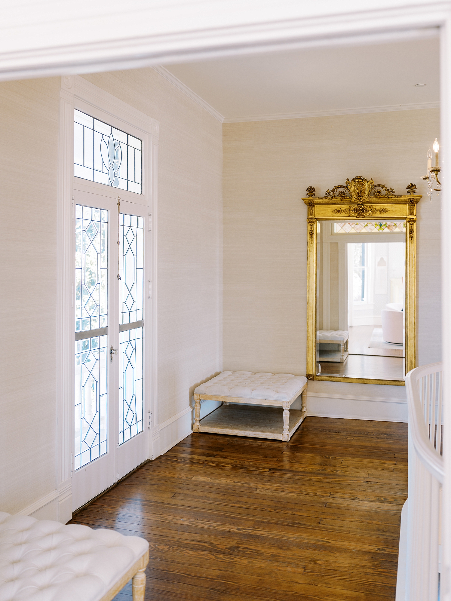 open space at the top of stairs in historic venue by Lynne Reznick Photography 
