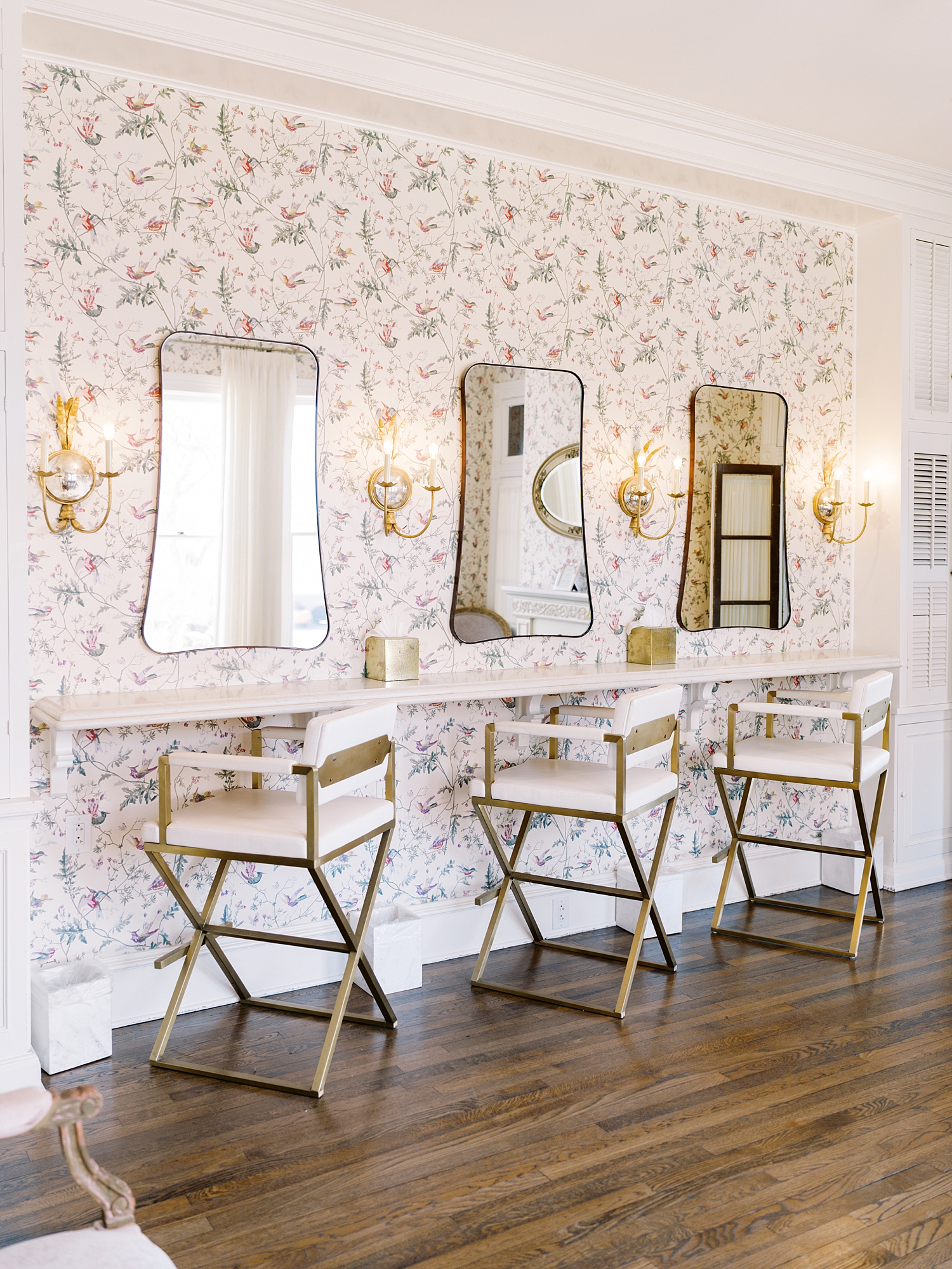makeup chairs at getting ready bar at Woodbine Mansion