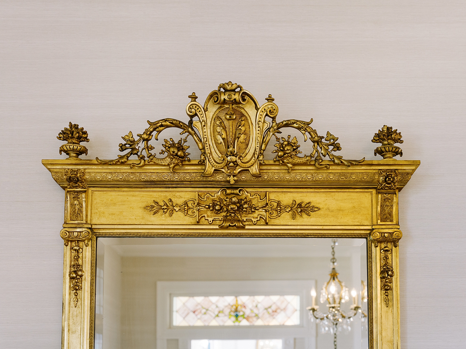 ornate gold mirror in venue by Austin wedding photographer