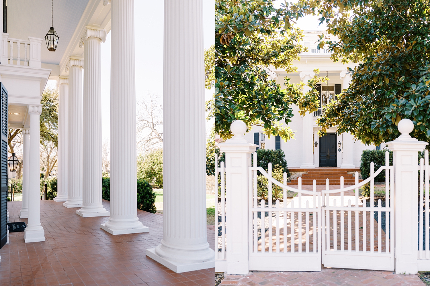 large porch at Woodbine Mansion on sunny day in Round Rock, Texas 