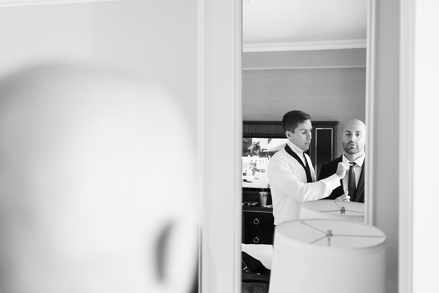 groom gets ready before his ceremony at Boston Harbor Hotel 